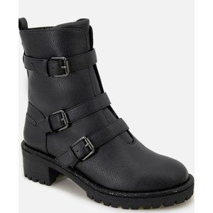 REACTION KENNETH COLE Women's Black Block Heel Zip-up Moto 7.5 NWB